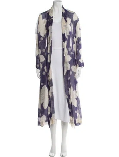 Pre-owned Giada Forte Linen Floral Print Coat In Purple