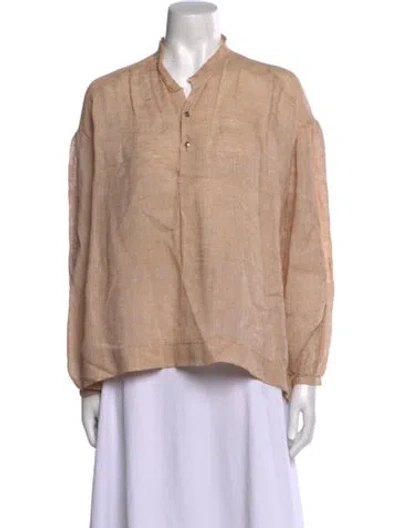 Pre-owned Giada Forte Linen Long Sleeve Button-up Top In Neutral