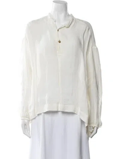 Pre-owned Giada Forte Linen Long Sleeve Top In Neutrals