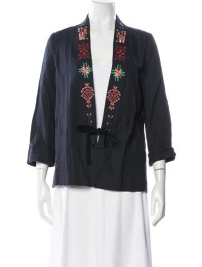 Pre-owned Giada Forte Linen Patterned Jacket In Blue