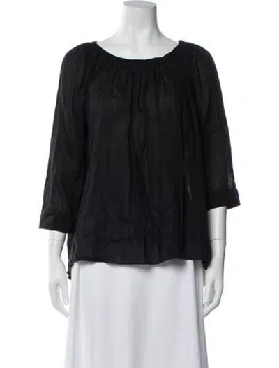 Pre-owned Giada Forte Linen Scoop Neck Blouse In Black
