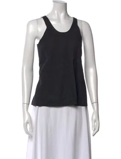 Pre-owned Giada Forte Linen Scoop Neck Top In Black