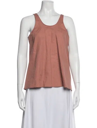 Pre-owned Giada Forte Linen Scoop Neck Top In Pink