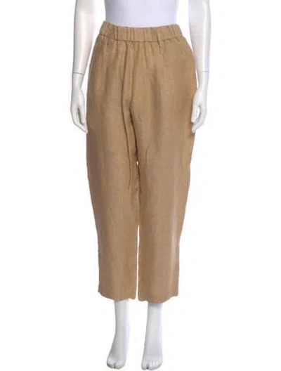 Pre-owned Giada Forte Linen Straight Leg Pants In Brown