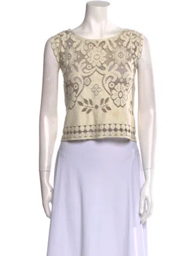 Pre-owned Giada Forte Printed Bateau Neckline Crop Top In Neutral