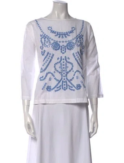 Pre-owned Giada Forte Printed Bateau Neckline Top In White