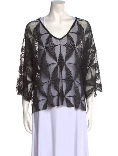 Pre-owned Giada Forte Printed V-neck Blouse W/ Tags In Black