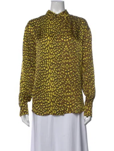 Pre-owned Giada Forte Silk Animal Print Button-up Top In Yellow