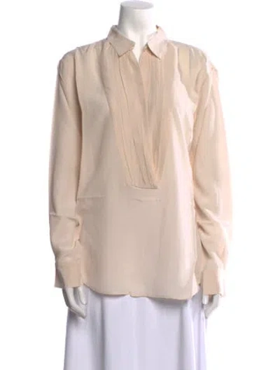 Pre-owned Giada Forte Silk Long Sleeve Button-up Top In Neutral