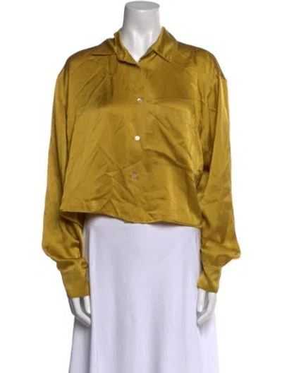 Pre-owned Giada Forte Silk Long Sleeve Button-up Top In Yellow