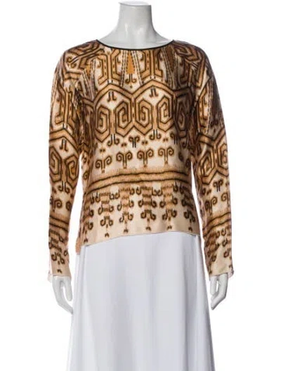Pre-owned Giada Forte Silk Patterned Top In Neutral