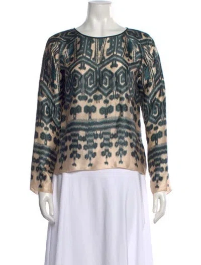 Pre-owned Giada Forte Silk Printed Top In Blue