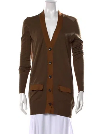 Pre-owned Giada Forte Silk V-neck Sweater In Brown
