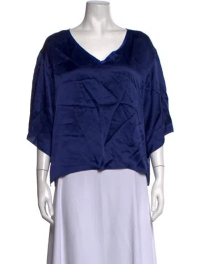 Pre-owned Giada Forte Silk V-neck Top In Blue