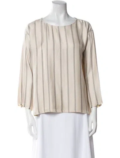 Pre-owned Giada Forte Striped Bateau Neckline Blouse In Neutral