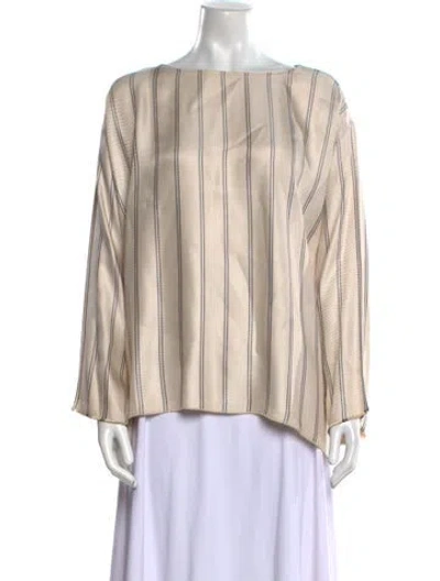 Pre-owned Giada Forte Striped Bateau Neckline Blouse In Neutral