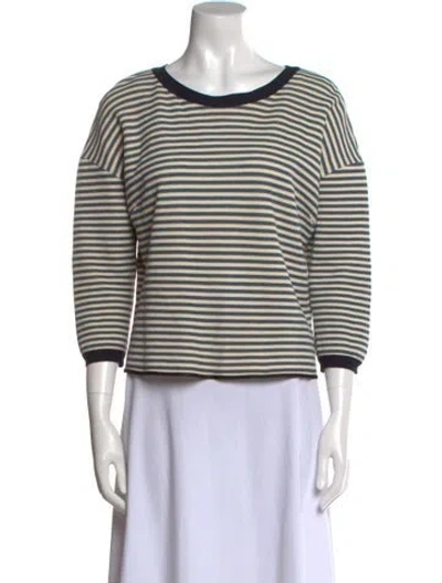 Pre-owned Giada Forte Striped Bateau Neckline Top In Neutral