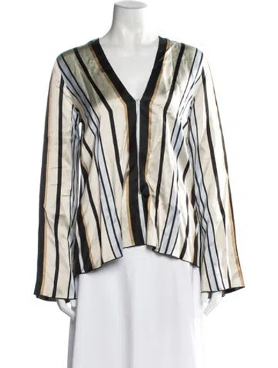 Pre-owned Giada Forte Striped V-neck Blouse In Yellow