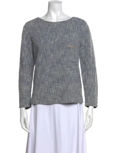 Pre-owned Giada Forte Tweed Pattern Crew Neck Sweater In Blue