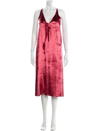 Pre-owned Giada Forte Velour Midi Length Dress In Red
