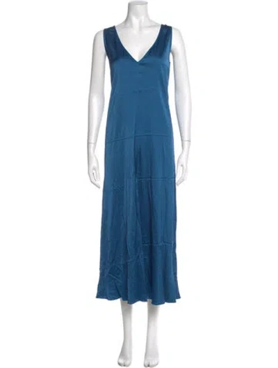 Pre-owned Giada Forte V-neck Long Dress In Blue