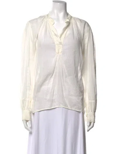 Pre-owned Giada Forte V-neck Long Sleeve Blouse In Neutrals