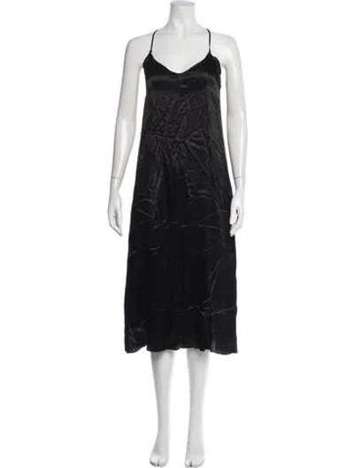 Pre-owned Giada Forte V-neck Midi Length Dress In Black