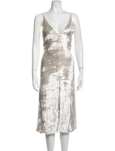 Pre-owned Giada Forte V-neck Midi Length Dress In Neutrals