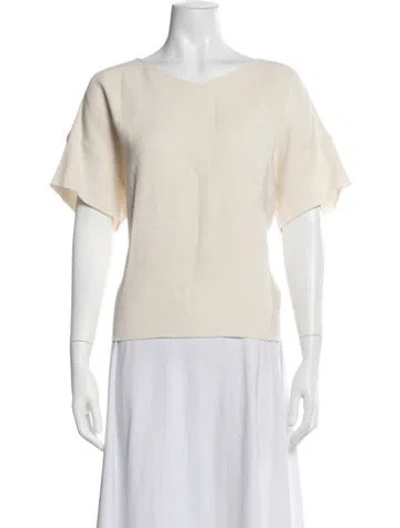 Pre-owned Giada Forte V-neck Short Sleeve Top In Neutrals