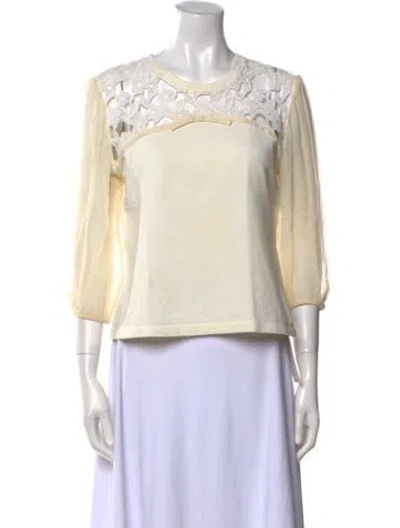 Pre-owned Giamba Bateau Neckline Three-quarter Sleeve Crop Top In Neutral