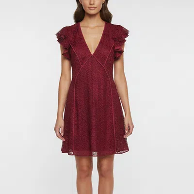 Pre-owned Giamba Burgundy Floral Lace V-neck Mini Dress Xs