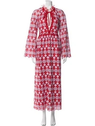 Pre-owned Giamba Floral Print Long Dress In Red
