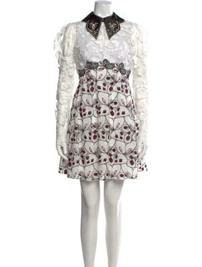 Pre-owned Giamba Floral Print Mini Dress In White