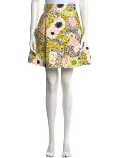 Pre-owned Giamba Floral Print Mini Skirt In White/yellow