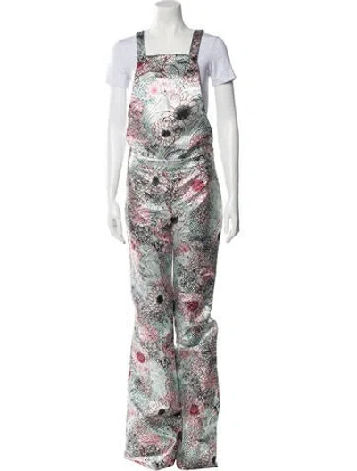 Pre-owned Giamba Floral Print Square Neckline Jumpsuit In Blue