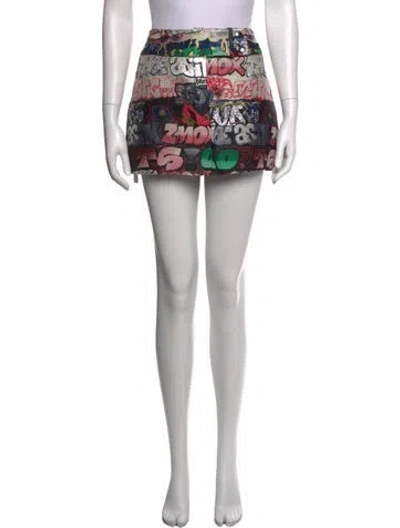 Pre-owned Giamba Graphic Print Mini Skirt In Red