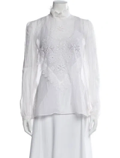 Pre-owned Giamba Lace Pattern Long Sleeve Blouse In White