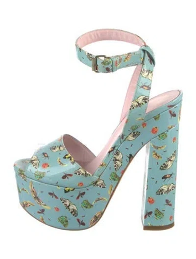 Pre-owned Giamba Patent Leather Printed Slingback Pumps In Blue