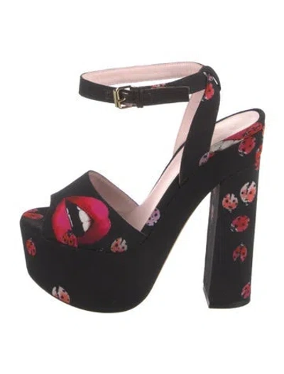 Pre-owned Giamba Printed Slingback Pumps In Black