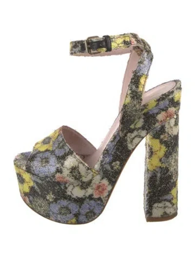 Pre-owned Giamba Sequins Floral Print Slingback Pumps In Yellow