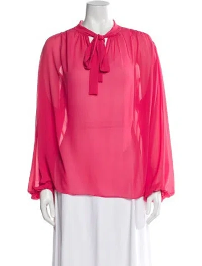 Pre-owned Giamba Tie Neck Long Sleeve Blouse In Pink