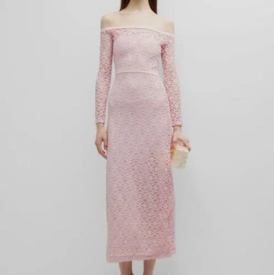 Pre-owned Giambattista Valli $1820  Women Pink Lacey Floral Knit Off-shoulder Dress Size S