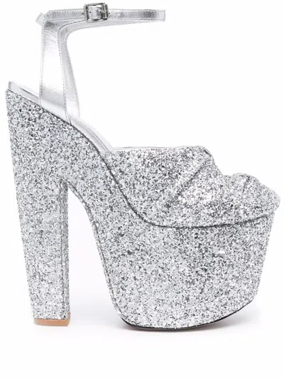 Giambattista Valli Glitter Platform Sandals In Silver