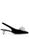 Giambattista Valli Crystal Ball Pointed Toe Velveteen Slingback Pump In Black