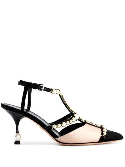 Giambattista Valli 85mm Pearl-detail Satin Pumps In Neutrals