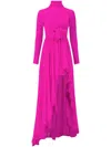 Giambattista Valli Gathered Bow-front Arch-slit Long-sleeve Gown In Pink