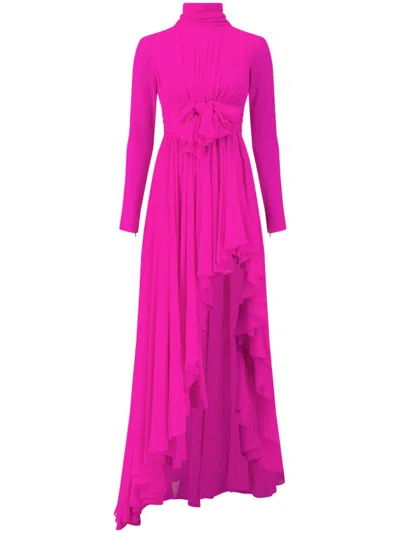 Giambattista Valli Gathered Bow-front Arch-slit Long-sleeve Gown In Bougainville