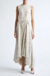 Giambattista Valli Asymmetric Draped Tweed Dress In Brown