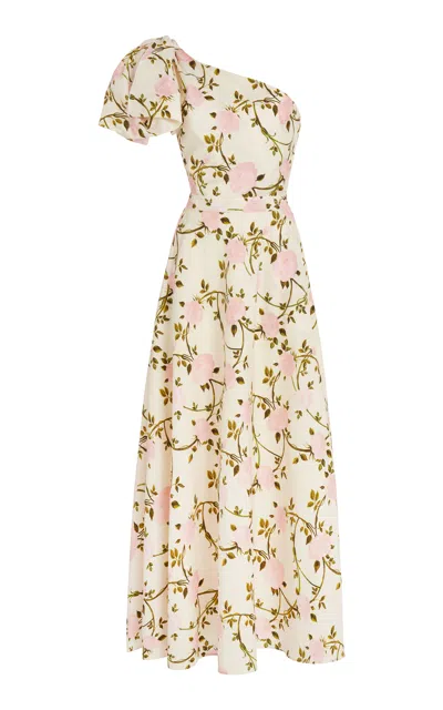 GIAMBATTISTA VALLI ASYMMETRIC PRINTED COTTON POPLIN MAXI DRESS