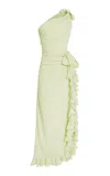 Giambattista Valli Asymmetric Ruffled Crepe Maxi Dress In Green